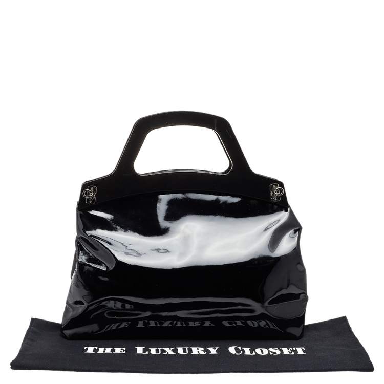 Pre Owned Salvatore Ferragamo Black Patent Leather Satchel