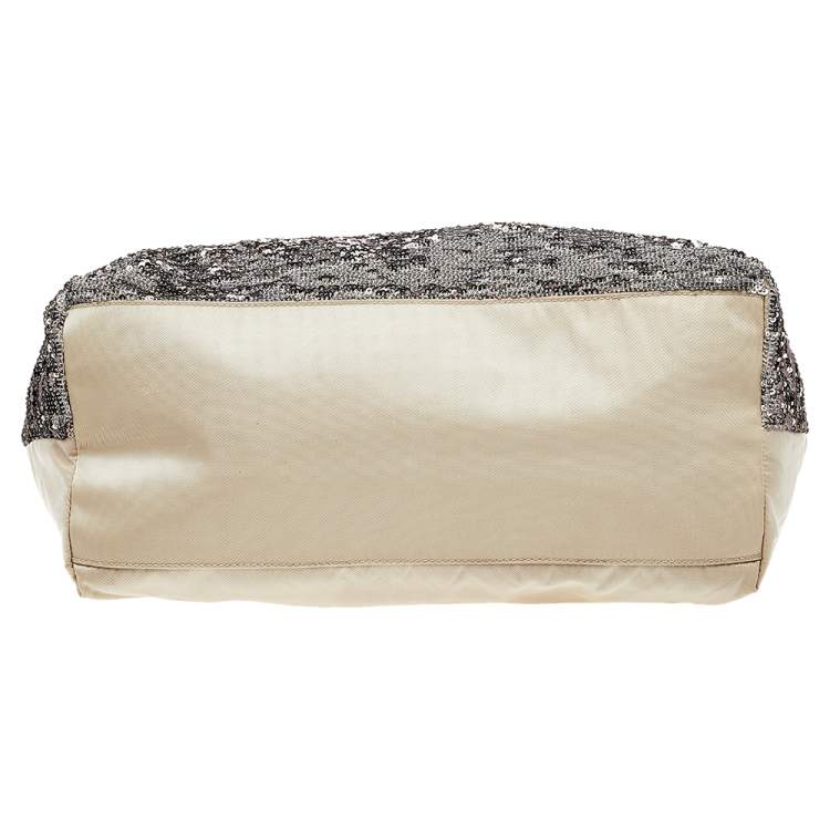 Pre Owned Salvatore Ferragamo Grey Sequins And Nylon Tote