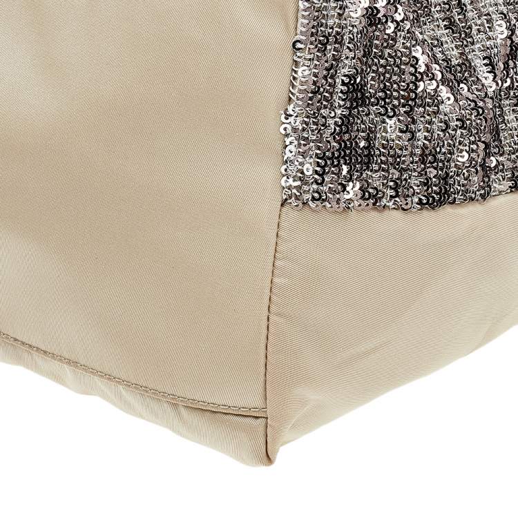 Pre Owned Salvatore Ferragamo Grey Sequins And Nylon Tote