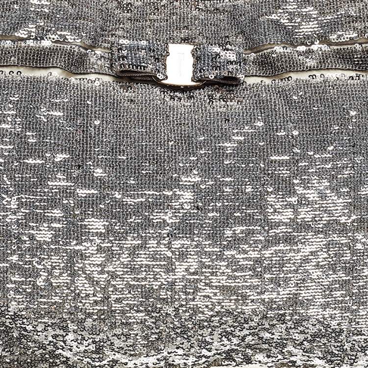 Pre Owned Salvatore Ferragamo Grey Sequins And Nylon Tote
