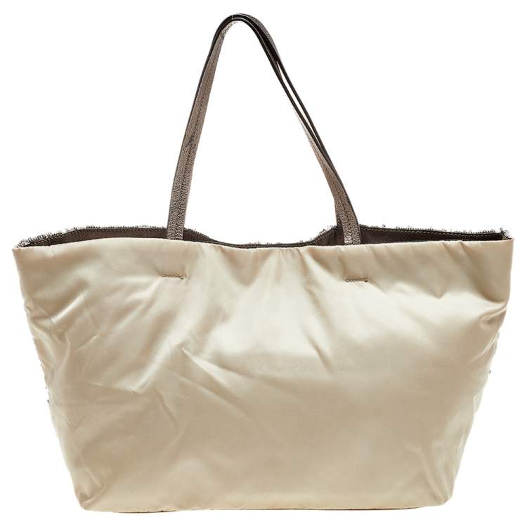 Pre Owned Salvatore Ferragamo Grey Sequins And Nylon Tote