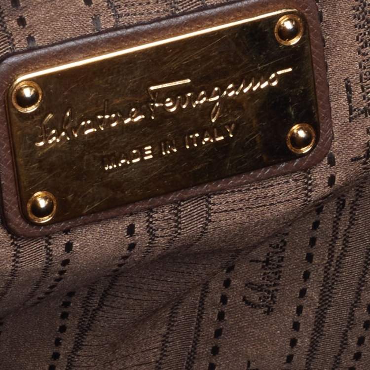 Pre Owned Salvatore Ferragamo Beige/Brown Leather Gancini Top Handle