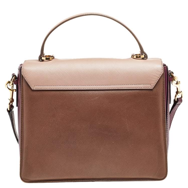 Pre Owned Salvatore Ferragamo Beige/Brown Leather Gancini Top Handle