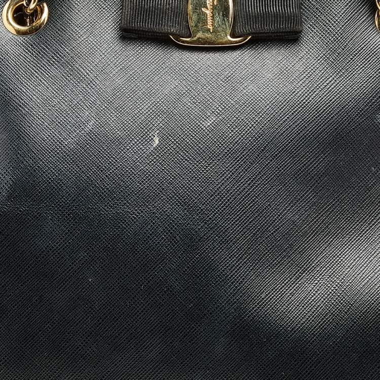 Pre Owned Salvatore Ferragamo Black Leather Chain Tote