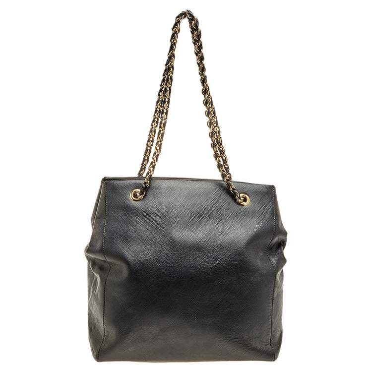 Pre Owned Salvatore Ferragamo Black Leather Chain Tote