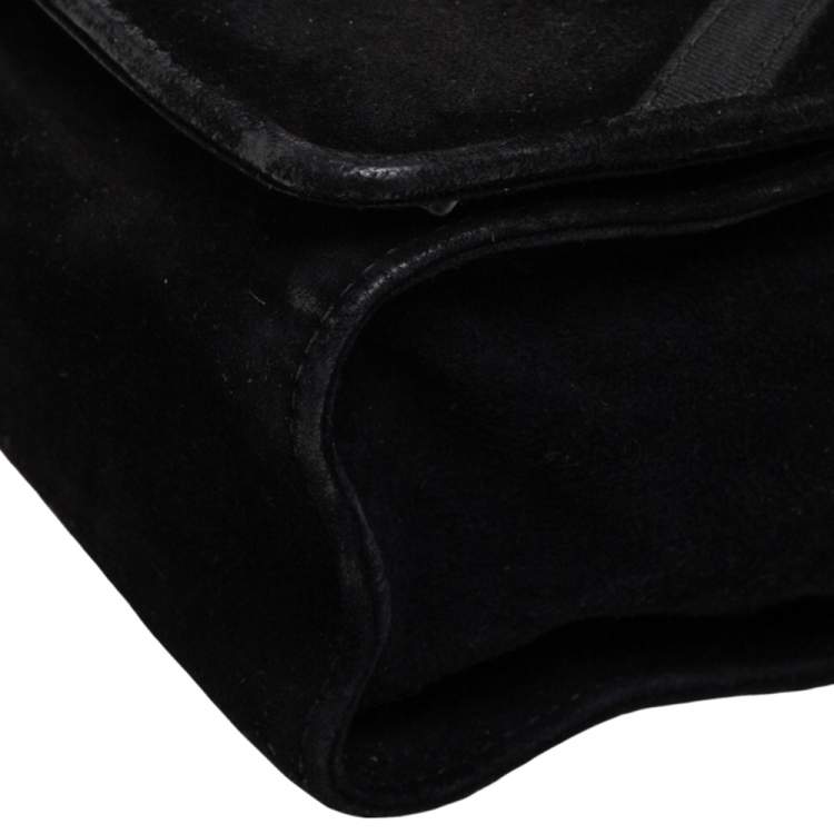 Pre Owned Salvatore Ferragamo Black Suede Flap Messenger Bag