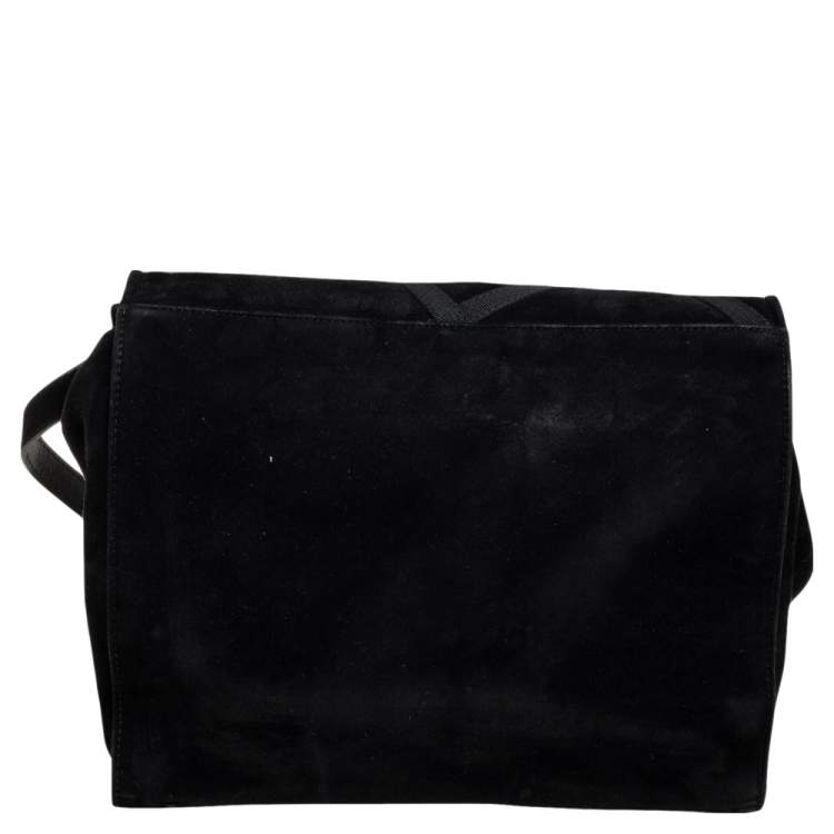 Pre Owned Salvatore Ferragamo Black Suede Flap Messenger Bag
