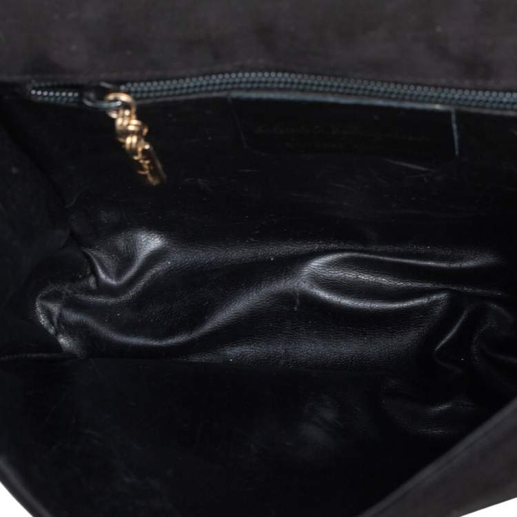 Pre Owned Salvatore Ferragamo Black Suede Flap Messenger Bag
