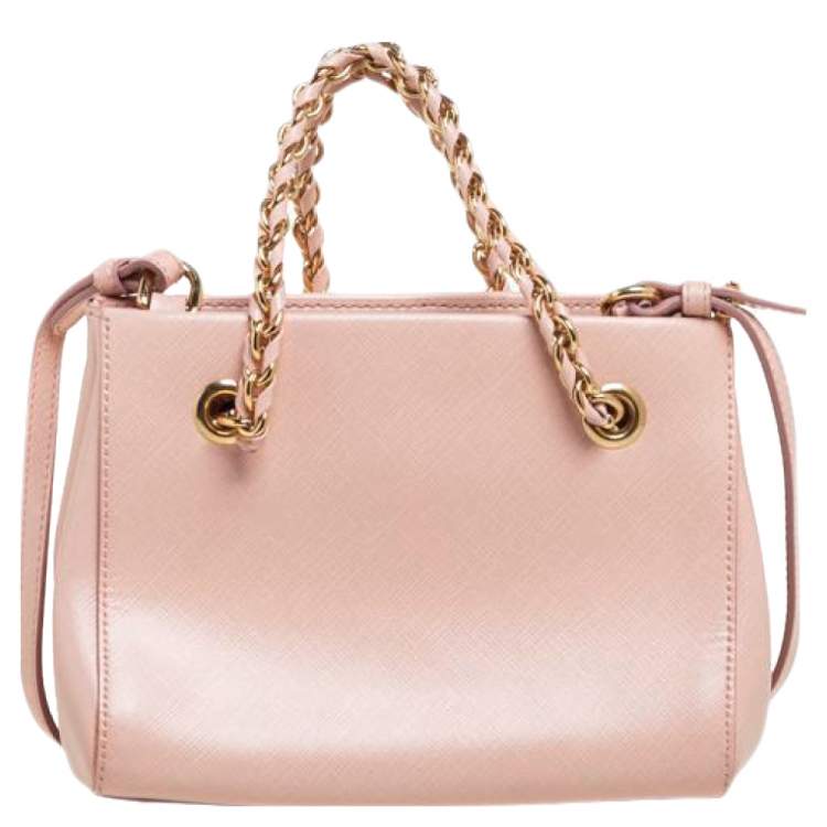Pre Owned Salvatore Ferragamo Pink Leather Mini Melike Vara Bow Chain Tote