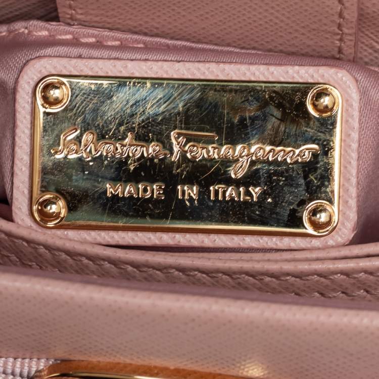 Pre Owned Salvatore Ferragamo Pink Leather Mini Melike Vara Bow Chain Tote