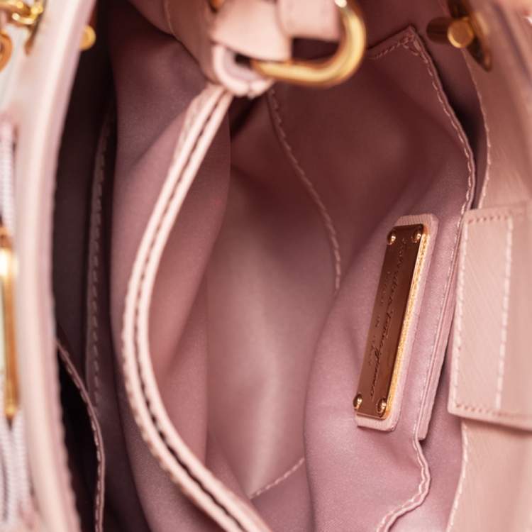 Pre Owned Salvatore Ferragamo Pink Leather Mini Melike Vara Bow Chain Tote