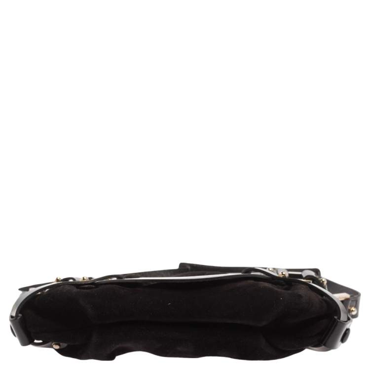 Pre Owned Salvatore Ferragamo Black Nubuck and Leather Gancio Baguette 