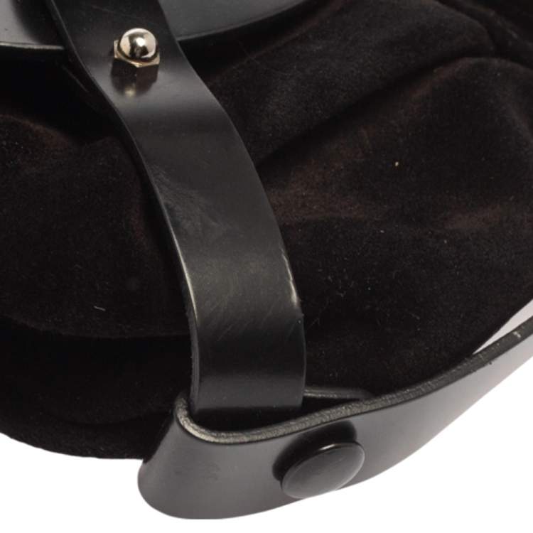 Pre Owned Salvatore Ferragamo Black Nubuck and Leather Gancio Baguette 