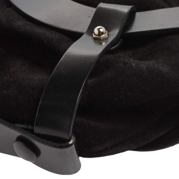 Pre Owned Salvatore Ferragamo Black Nubuck and Leather Gancio Baguette 