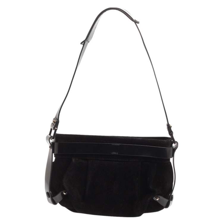 Pre Owned Salvatore Ferragamo Black Nubuck and Leather Gancio Baguette 