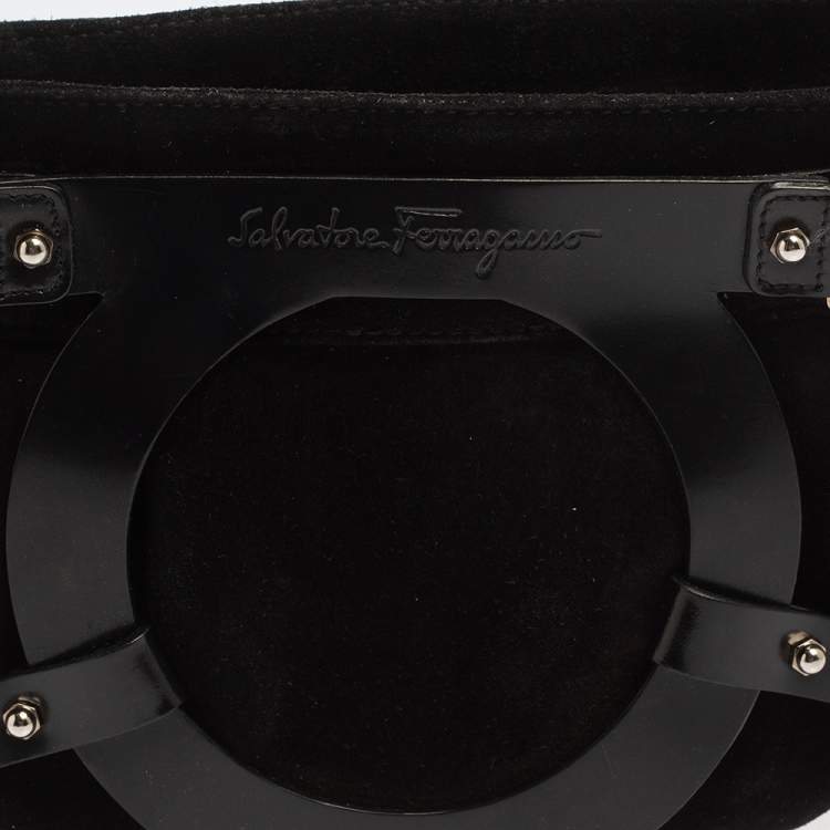 Pre Owned Salvatore Ferragamo Black Nubuck and Leather Gancio Baguette 