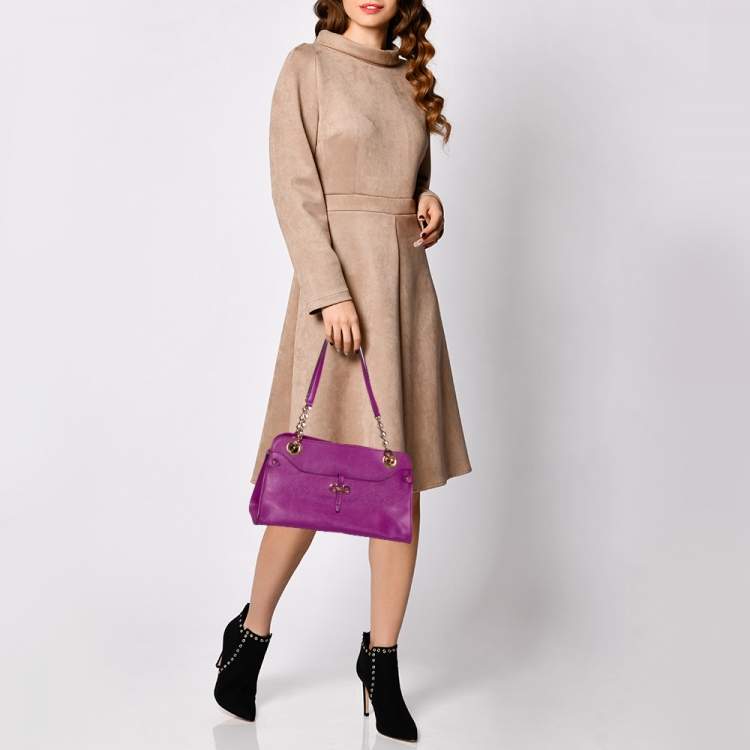 Pre Owned Salvatore Ferragamo Magenta Leather Chain Tote