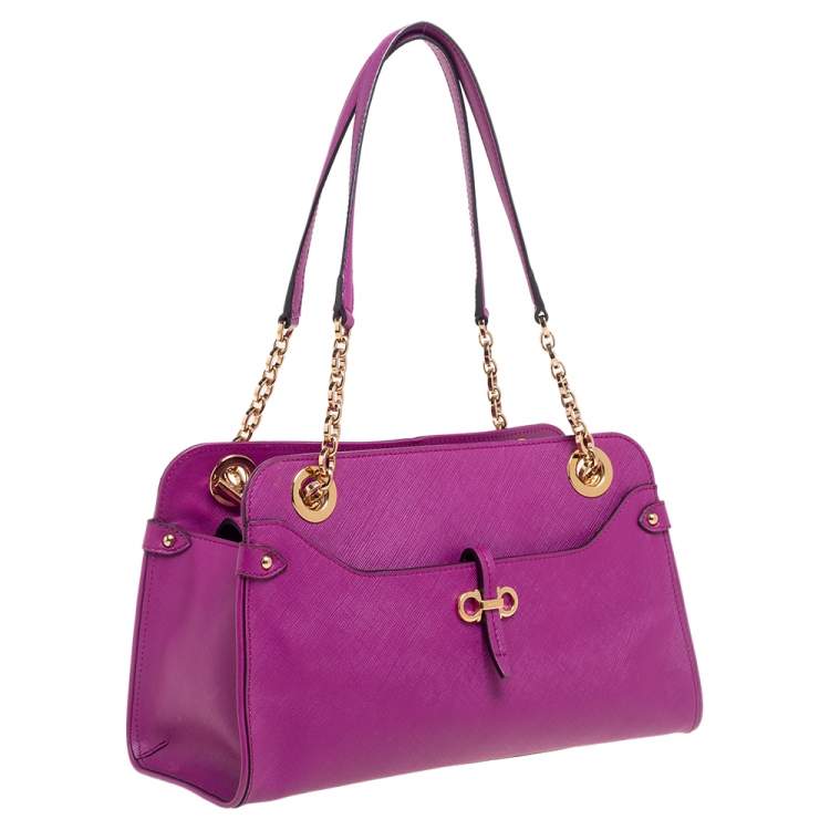 Pre Owned Salvatore Ferragamo Magenta Leather Chain Tote