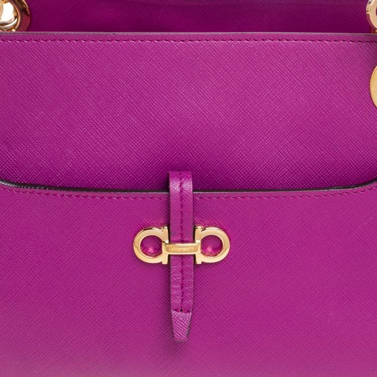 Pre Owned Salvatore Ferragamo Magenta Leather Chain Tote