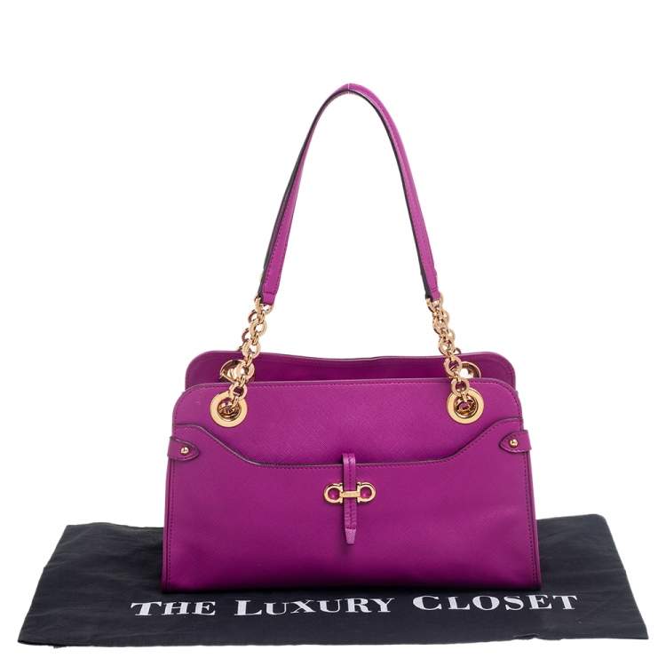 Pre Owned Salvatore Ferragamo Magenta Leather Chain Tote