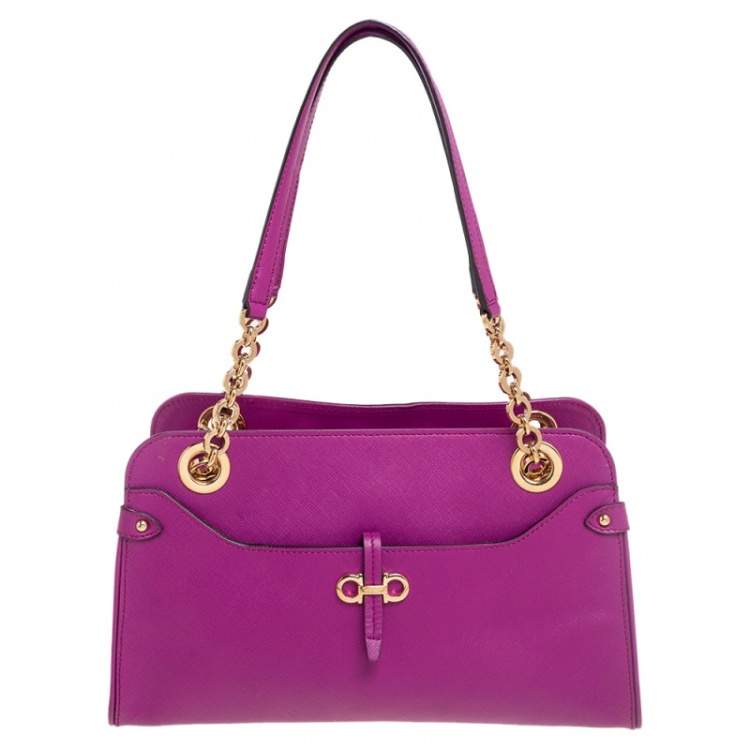 Pre Owned Salvatore Ferragamo Magenta Leather Chain Tote
