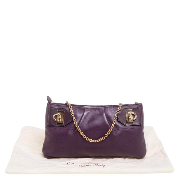 Pre Owned Salvatore Ferragamo Purple Leather Gancini Shoulder Bag