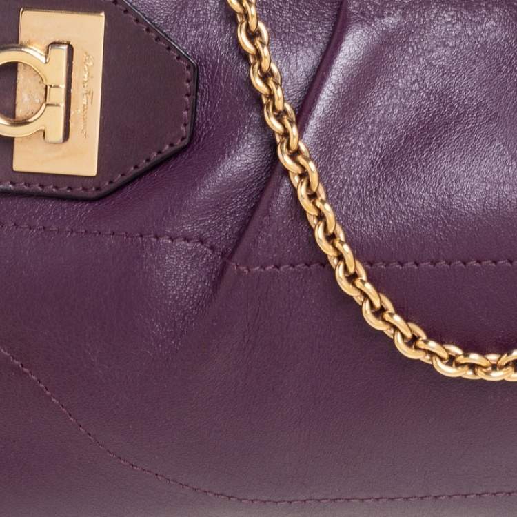 Pre Owned Salvatore Ferragamo Purple Leather Gancini Shoulder Bag