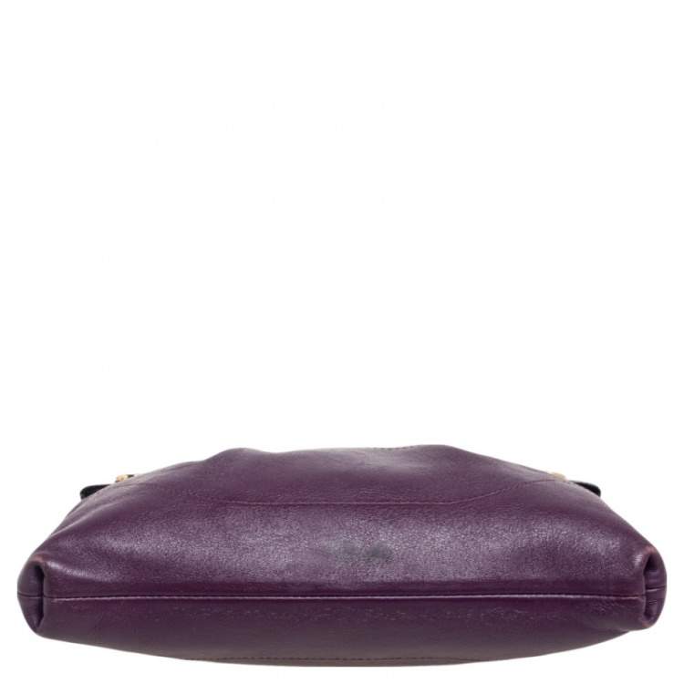 Pre Owned Salvatore Ferragamo Purple Leather Gancini Shoulder Bag