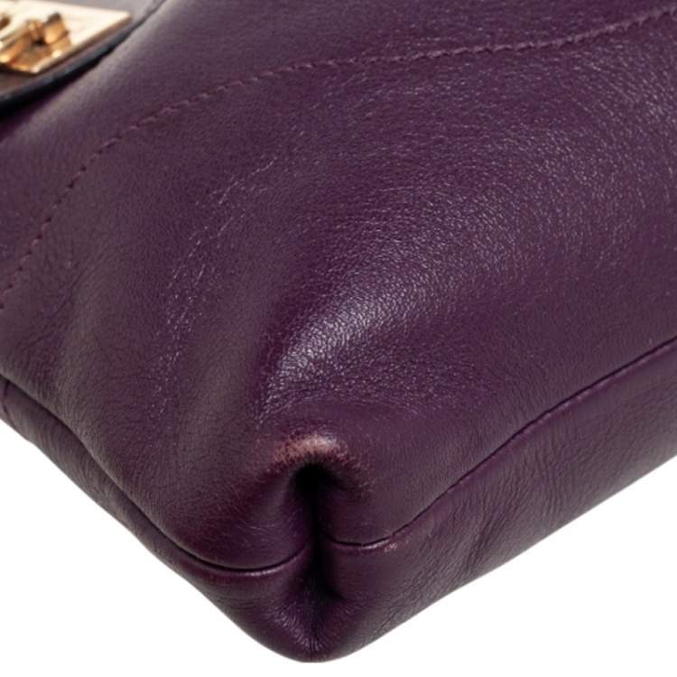 Pre Owned Salvatore Ferragamo Purple Leather Gancini Shoulder Bag