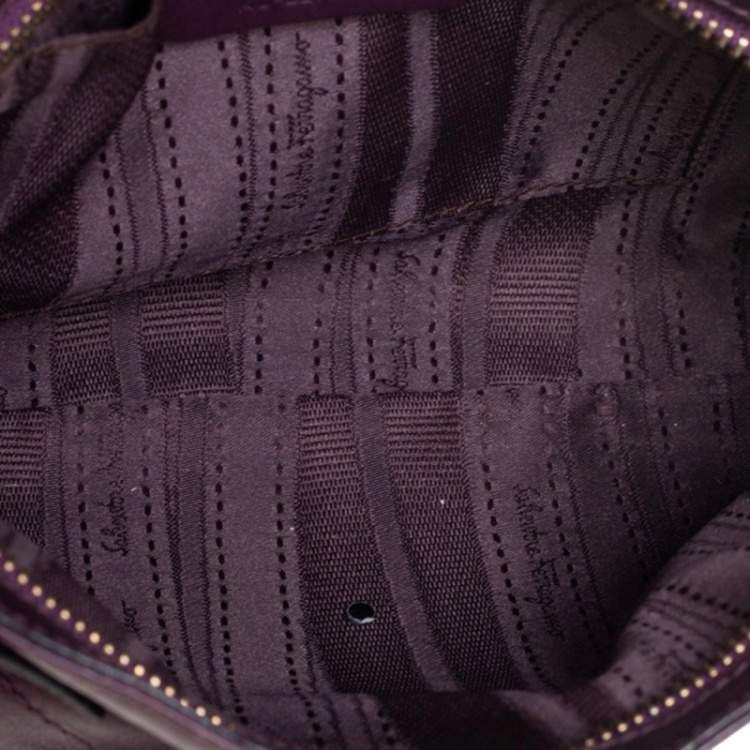 Pre Owned Salvatore Ferragamo Purple Leather Gancini Shoulder Bag