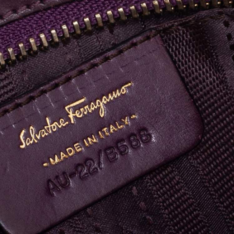Pre Owned Salvatore Ferragamo Purple Leather Gancini Shoulder Bag