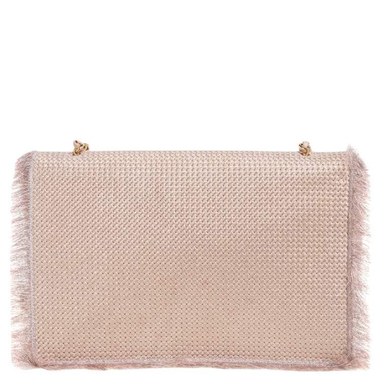 Pre Owned Salvatore Ferragamo Beige Suede and Fabric Ginny Fringed Crossbody Bag