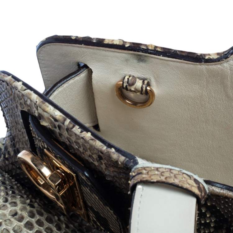 Pre Owned Salvatore Ferragamo Brown/Beige Python Gancini Satchel