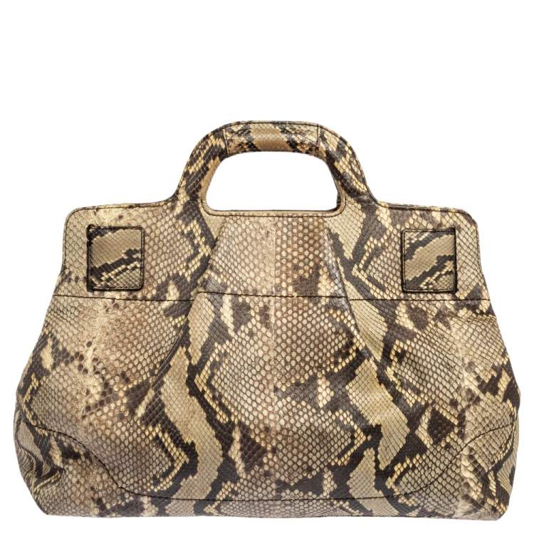 Pre Owned Salvatore Ferragamo Brown/Beige Python Gancini Satchel