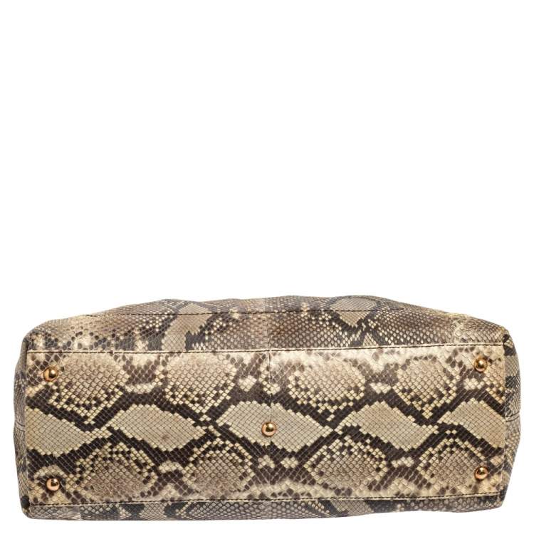 Pre Owned Salvatore Ferragamo Brown/Beige Python Gancini Satchel