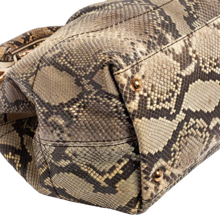 Pre Owned Salvatore Ferragamo Brown/Beige Python Gancini Satchel