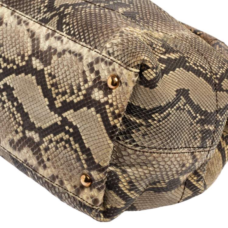 Pre Owned Salvatore Ferragamo Brown/Beige Python Gancini Satchel