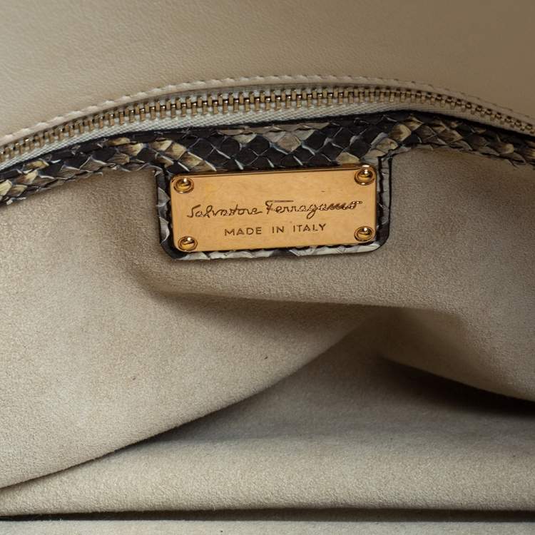 Pre Owned Salvatore Ferragamo Brown/Beige Python Gancini Satchel