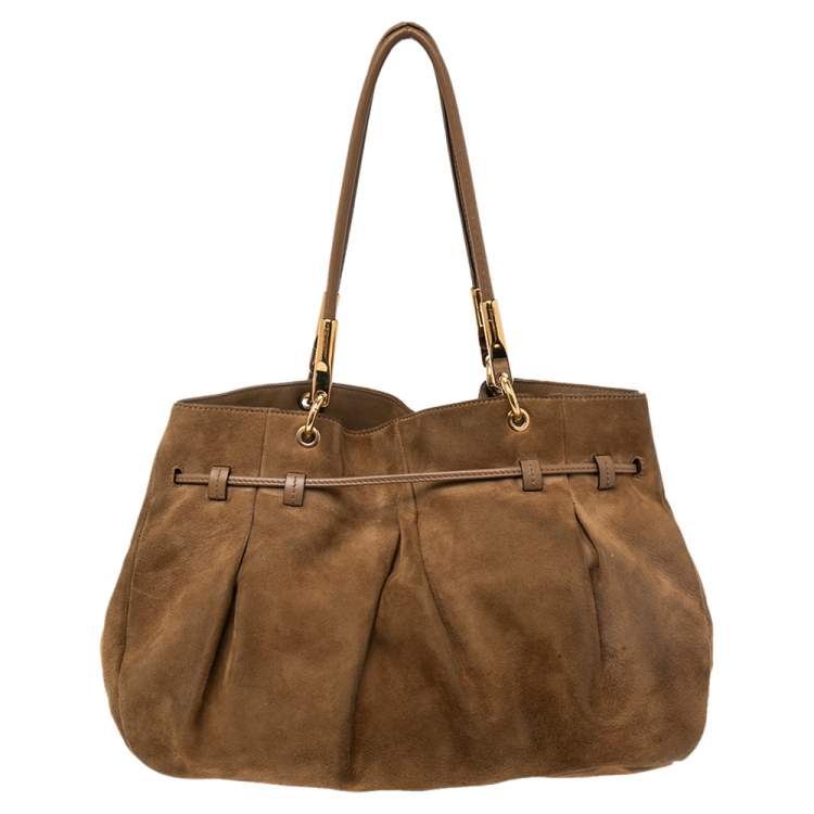 Pre Owned Salvatore Ferragamo Brown Suede Gancio Drawstring Shoulder Bag
