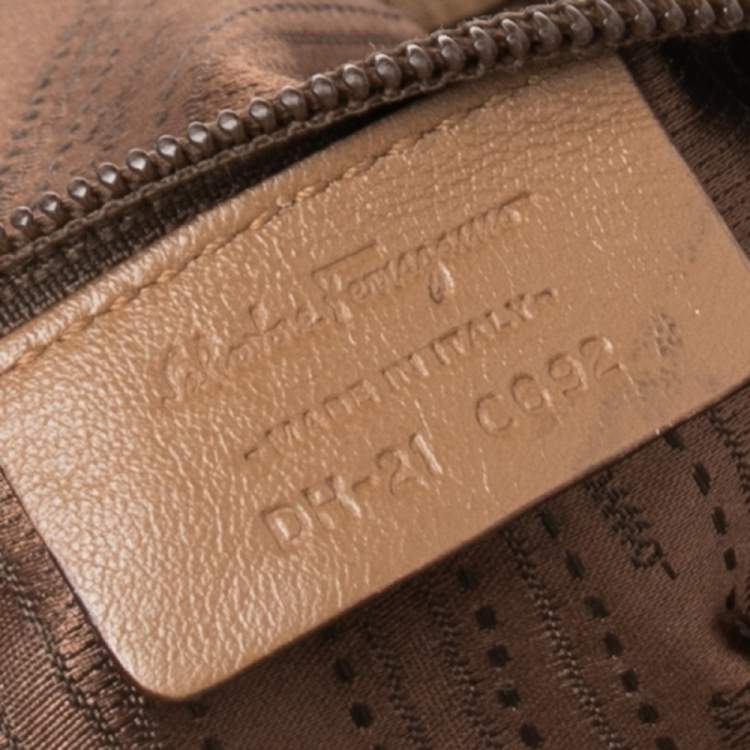 Pre Owned Salvatore Ferragamo Brown Suede Gancio Drawstring Shoulder Bag