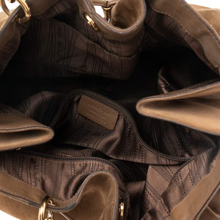 Pre Owned Salvatore Ferragamo Brown Suede Gancio Drawstring Shoulder Bag