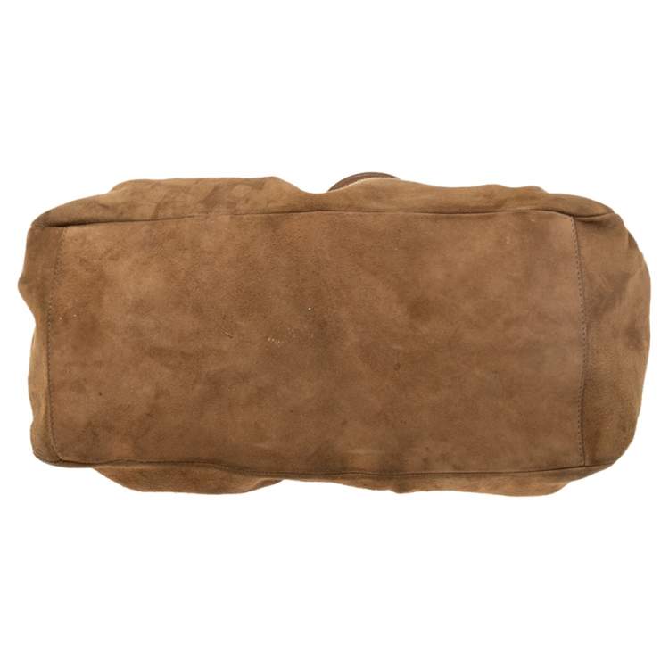 Pre Owned Salvatore Ferragamo Brown Suede Gancio Drawstring Shoulder Bag