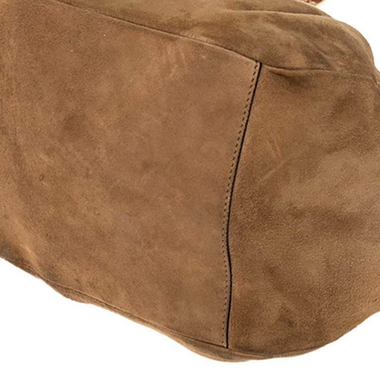 Pre Owned Salvatore Ferragamo Brown Suede Gancio Drawstring Shoulder Bag