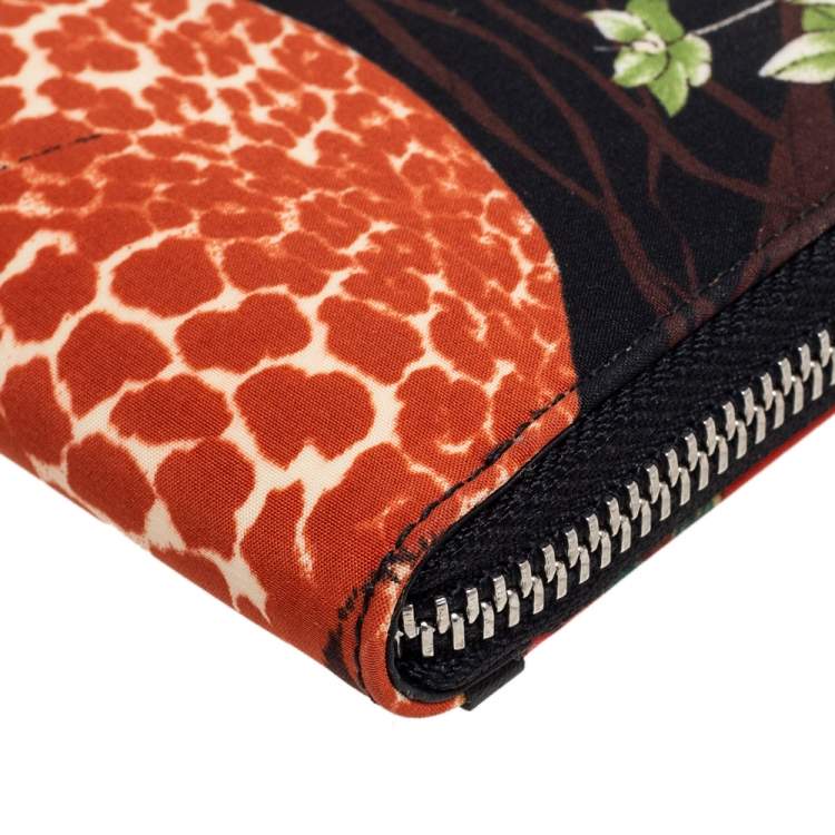 Pre Owned Salvatore Ferragamo Multicolor Jungle Print Fabric Zip Around Continental Wallet