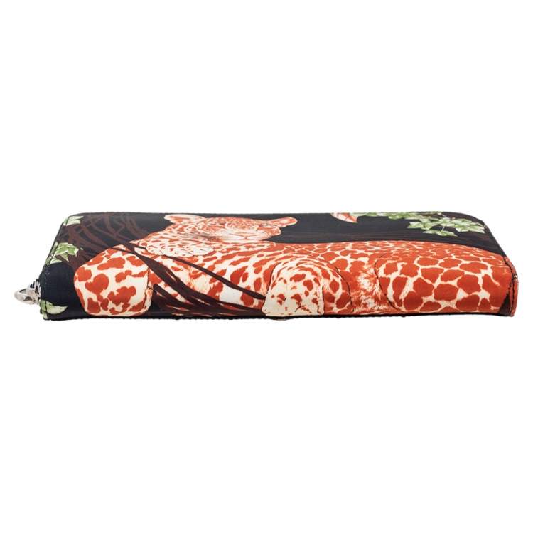 Pre Owned Salvatore Ferragamo Multicolor Jungle Print Fabric Zip Around Continental Wallet
