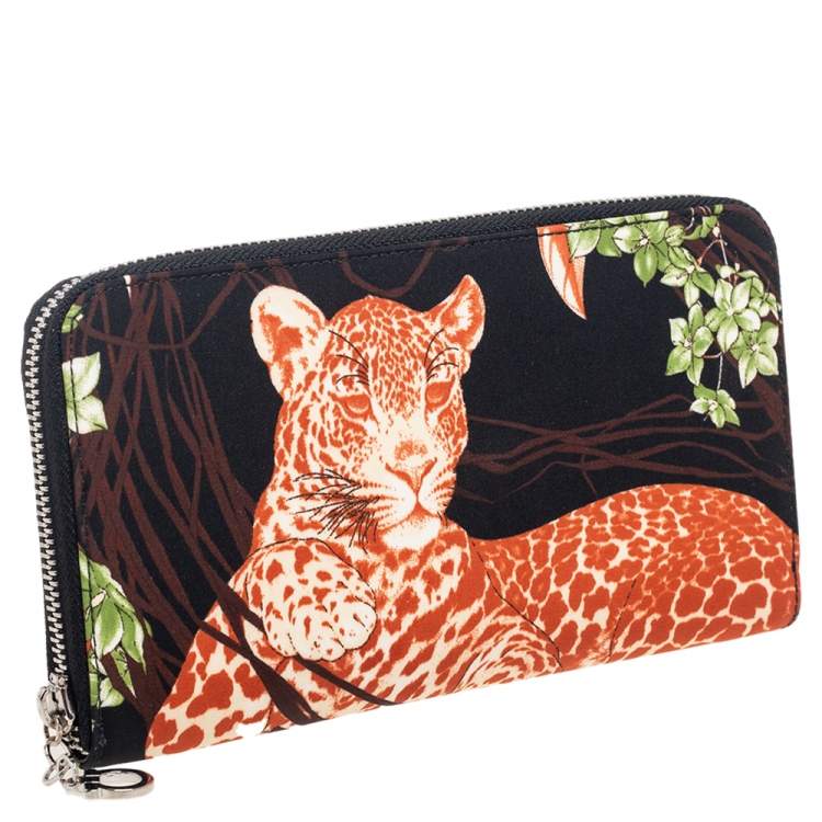 Pre Owned Salvatore Ferragamo Multicolor Jungle Print Fabric Zip Around Continental Wallet