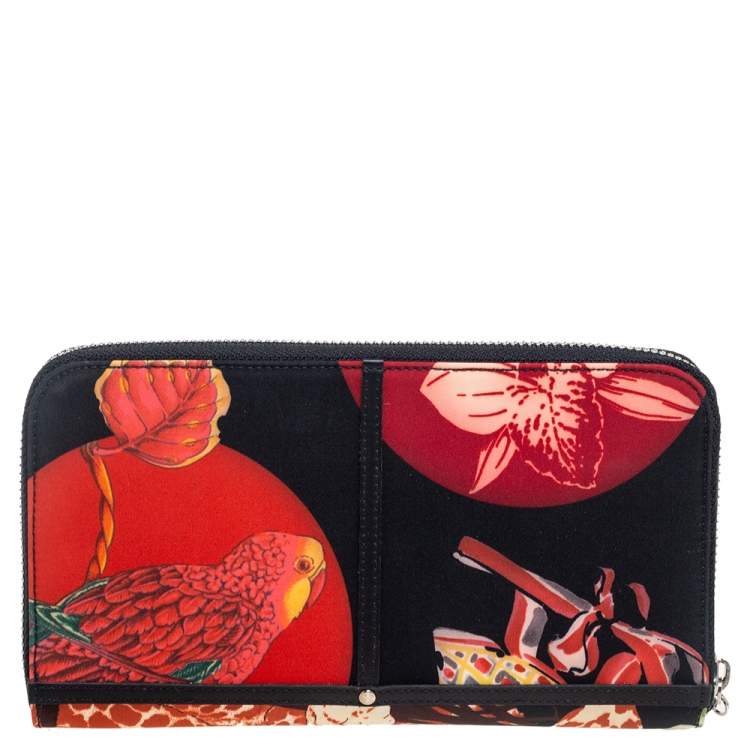 Pre Owned Salvatore Ferragamo Multicolor Jungle Print Fabric Zip Around Continental Wallet