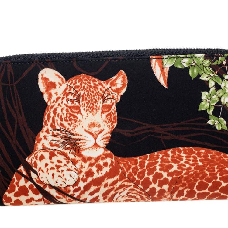 Pre Owned Salvatore Ferragamo Multicolor Jungle Print Fabric Zip Around Continental Wallet