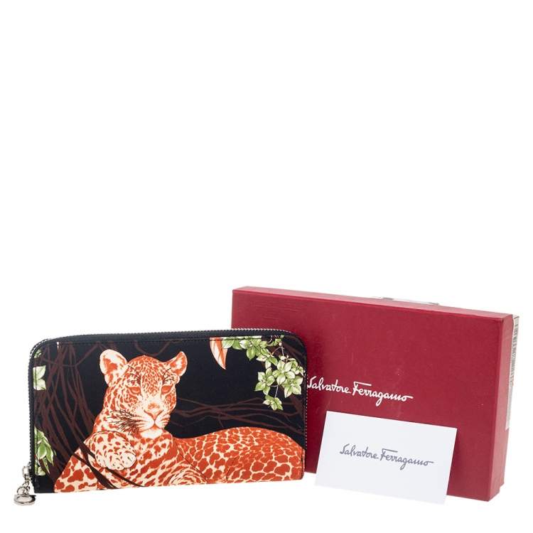 Pre Owned Salvatore Ferragamo Multicolor Jungle Print Fabric Zip Around Continental Wallet