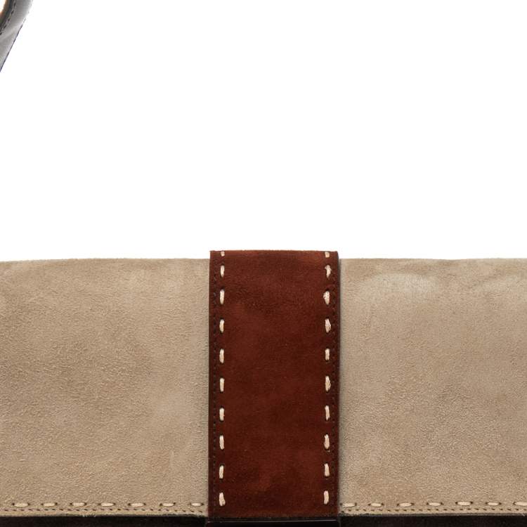 Pre Owned Salvatore Ferragamo Multicolor Suede and Leather Shoulder Bag